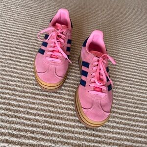 Platform Adidas Pink Sneakers with Navy Stripes